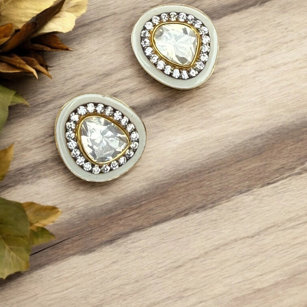 Noor-E-Gul white polki stud earrings