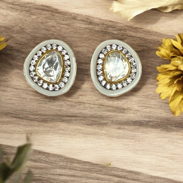Noor-E-Gul white polki stud earrings