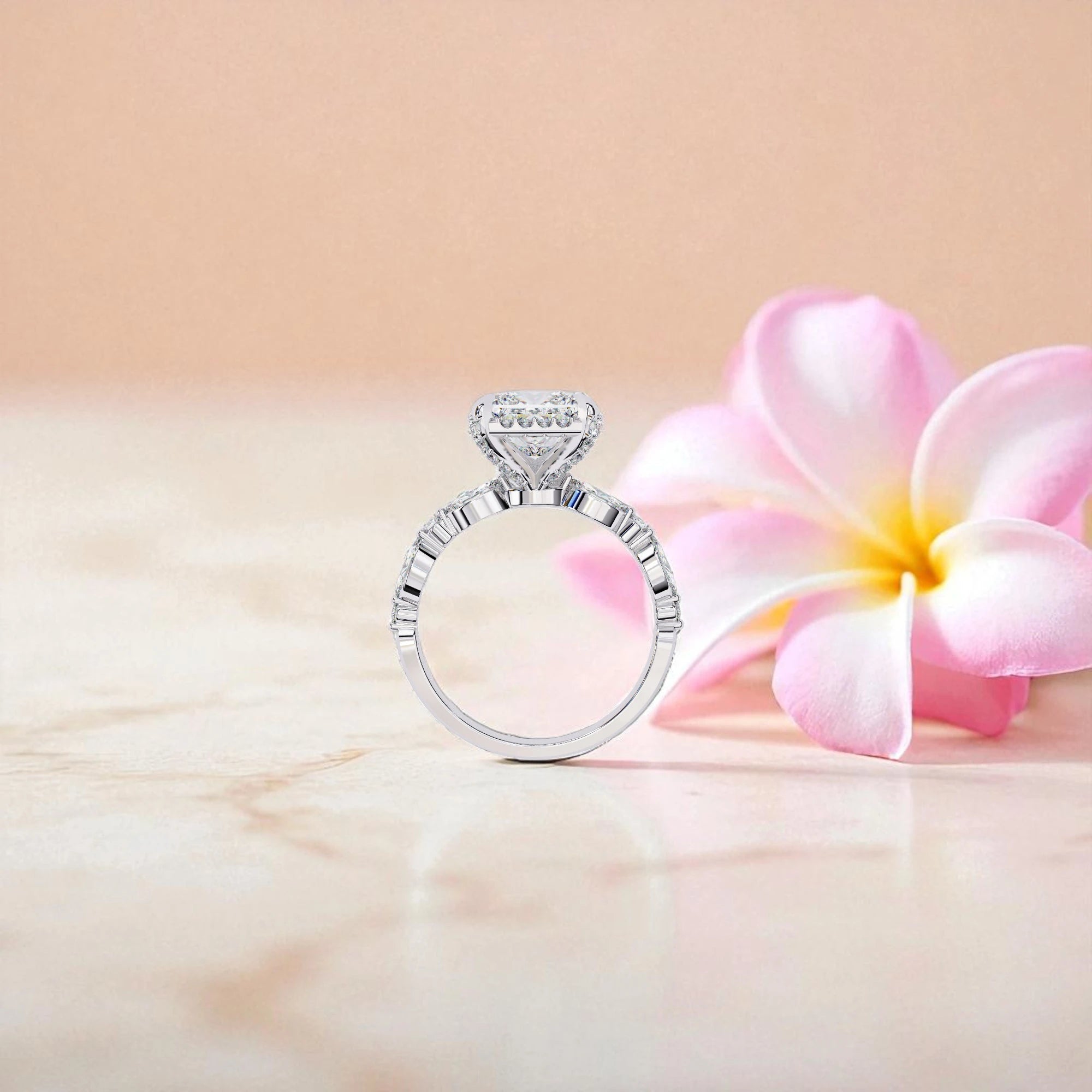 Ascher Cut Moissanite Halo Solitaire  Ring RG-MD-SL-100/109