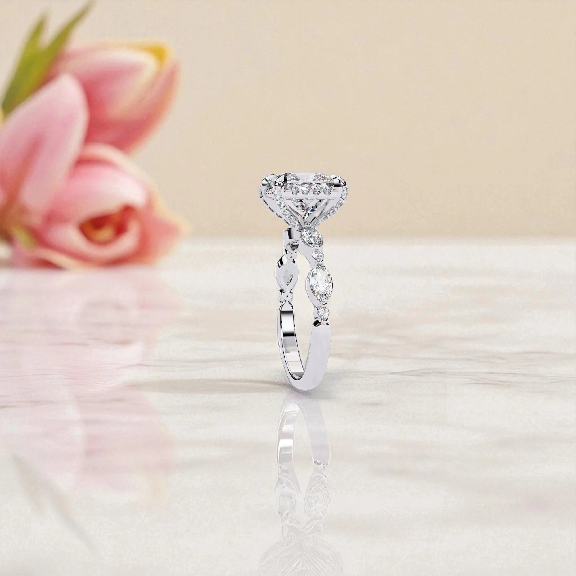 Ascher Cut Moissanite Halo Solitaire  Ring RG-MD-SL-100/109