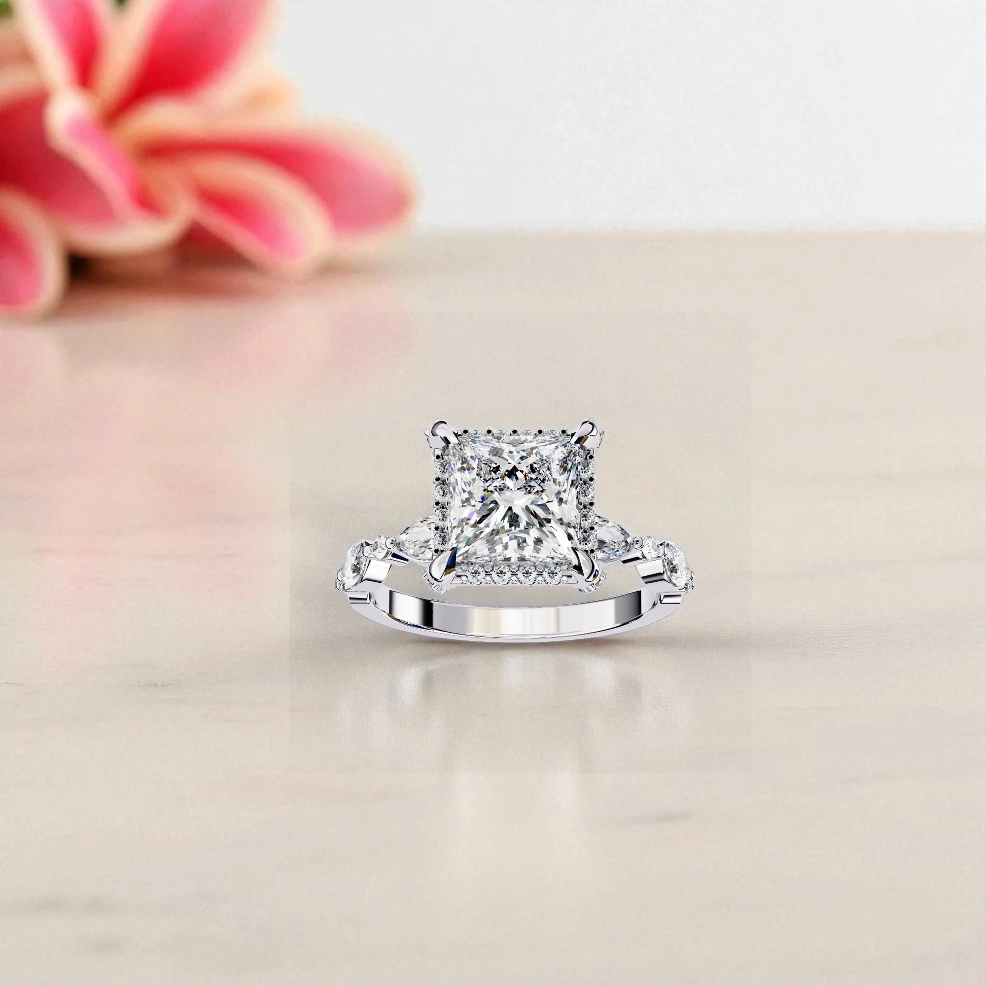 Ascher Cut Moissanite Halo Solitaire  Ring RG-MD-SL-100/109