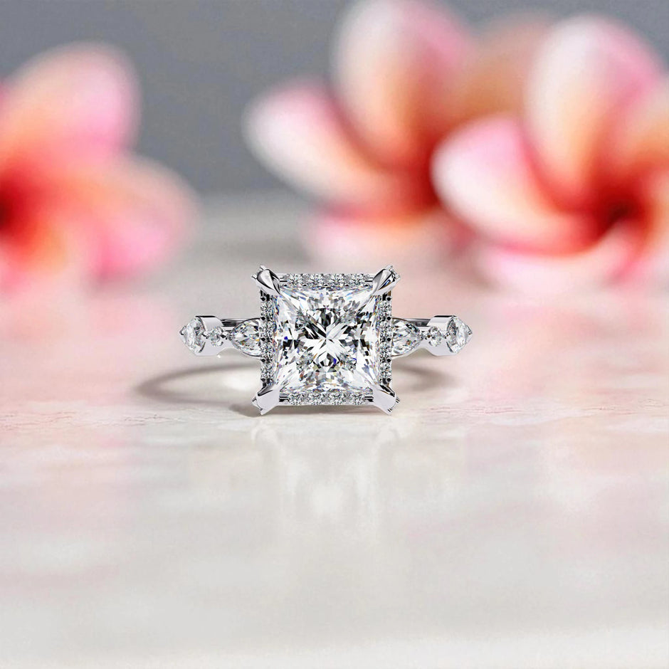 Ascher Cut Moissanite Halo Solitaire  Ring RG-MD-SL-100/109