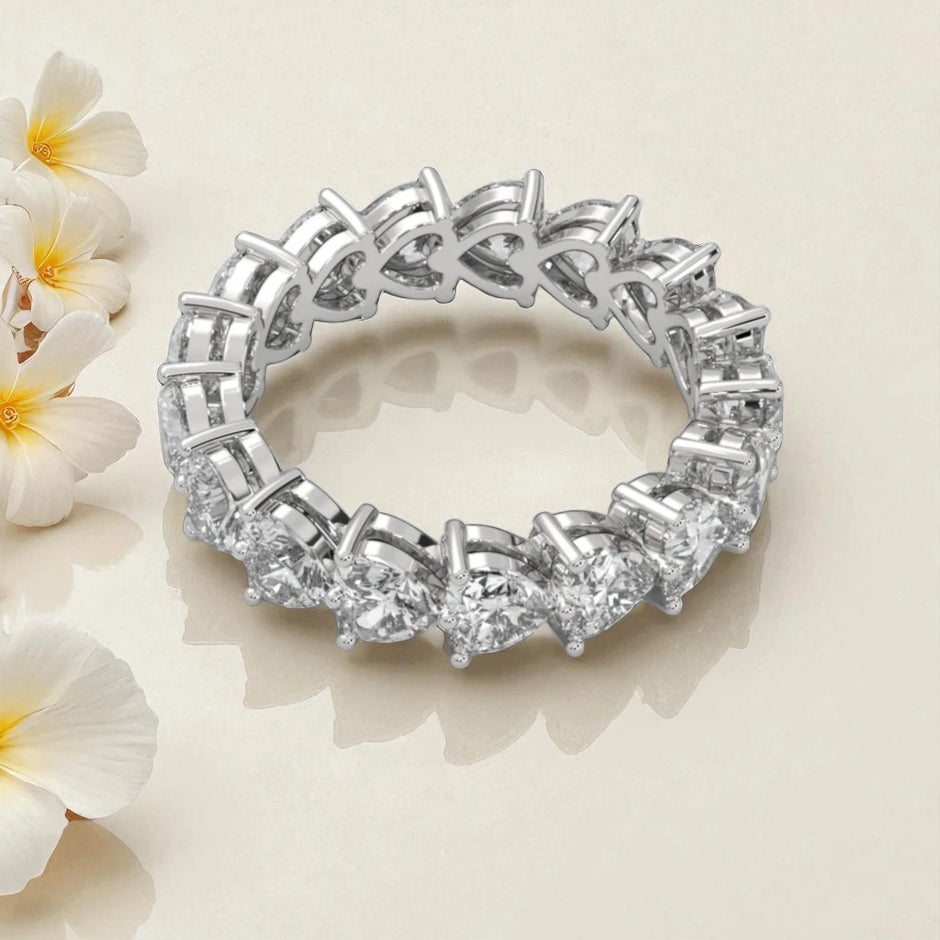 Heart Blossom  Dainty Moissanite Eternity Band RG-MD-SL-100/15