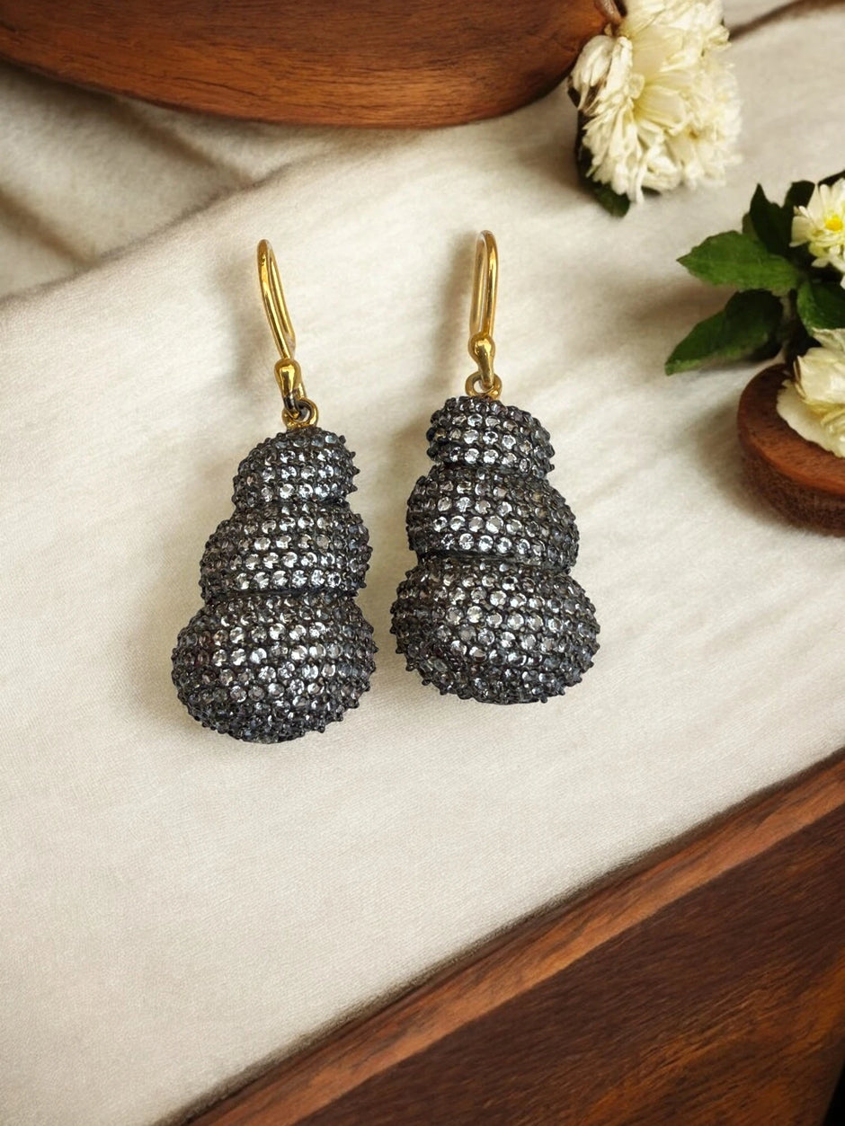 925 Sterling Silver Triple Dome Earrings with White Topaz