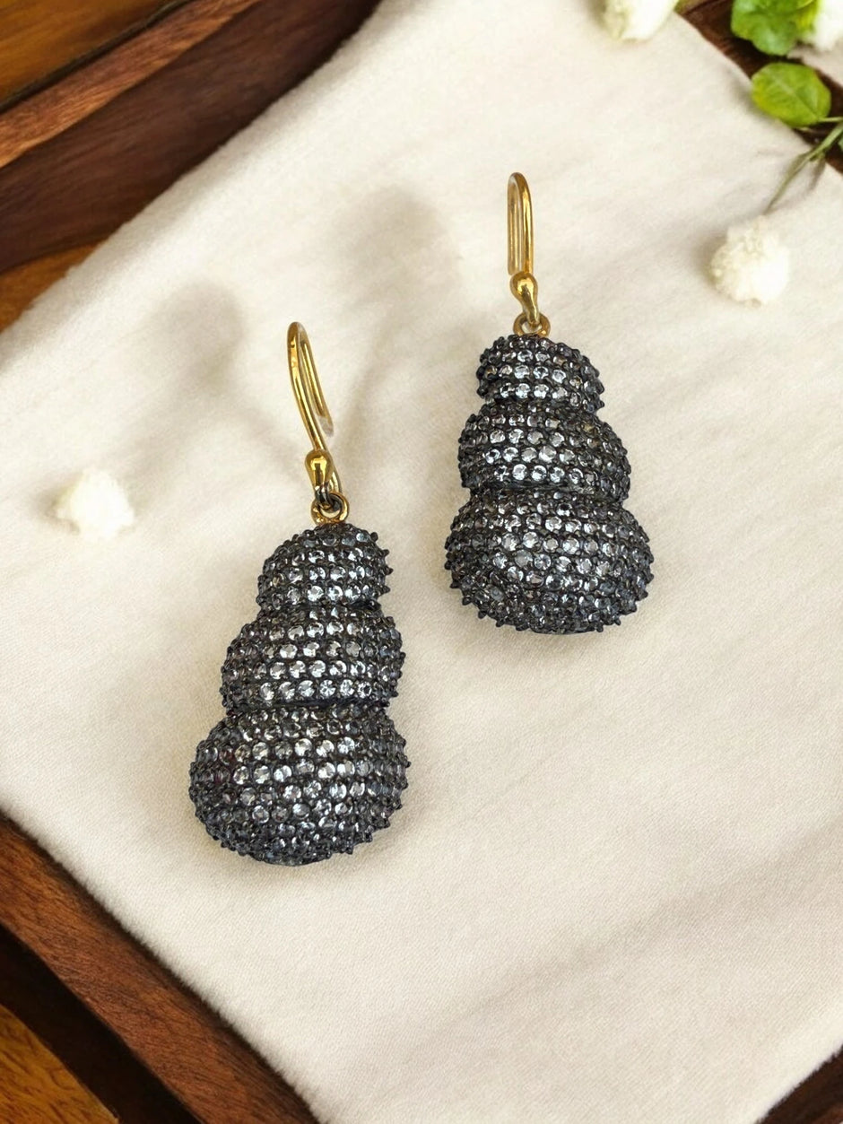 925 Sterling Silver Triple Dome Earrings with White Topaz