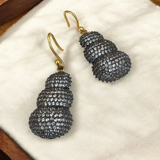 925 Sterling Silver Triple Dome Earrings with White Topaz