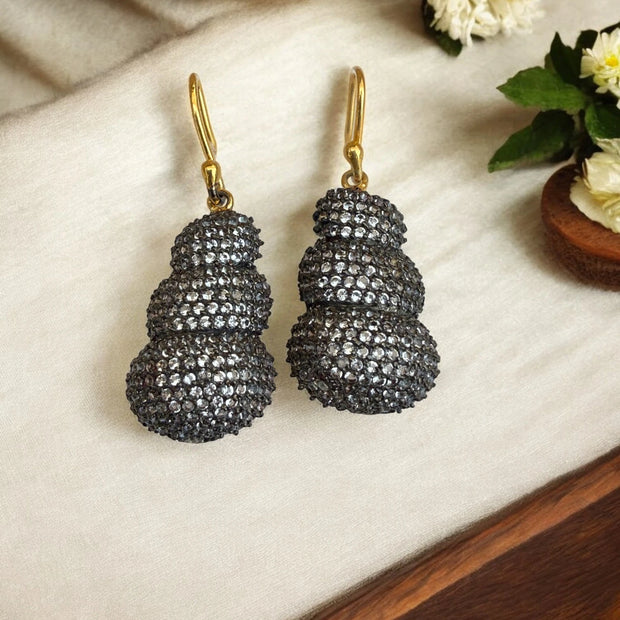 925 Sterling Silver Triple Dome Earrings with White Topaz
