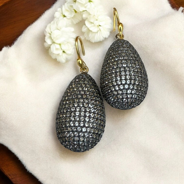 925 Sterling Silver Teardrop Earrings with White Topaz