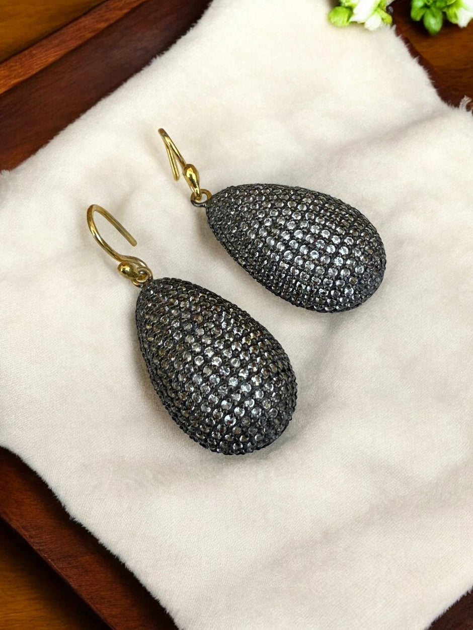925 Sterling Silver Teardrop Earrings with White Topaz