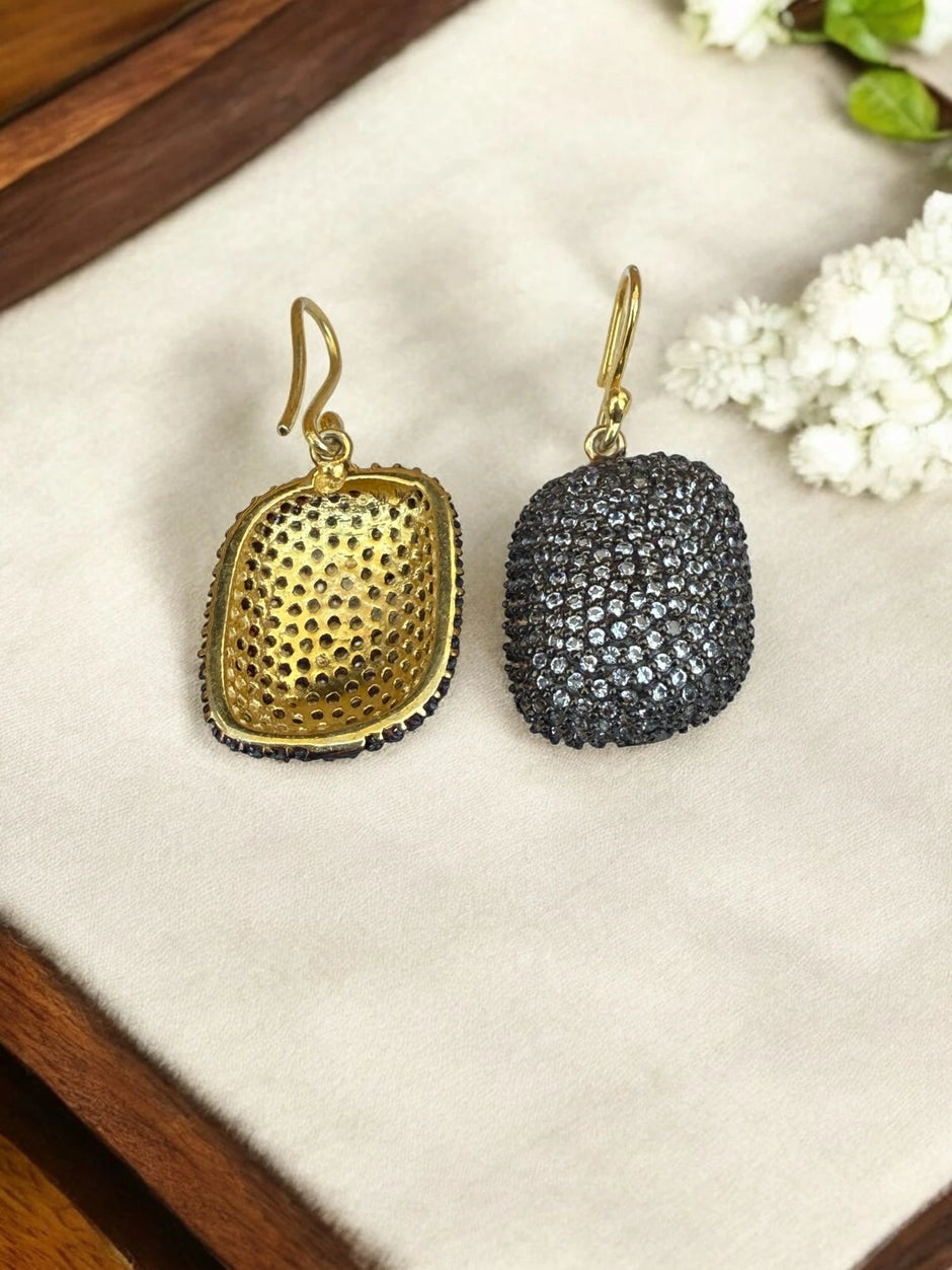 925 Sterling Silver Dome Drop Earrings with White Topaz