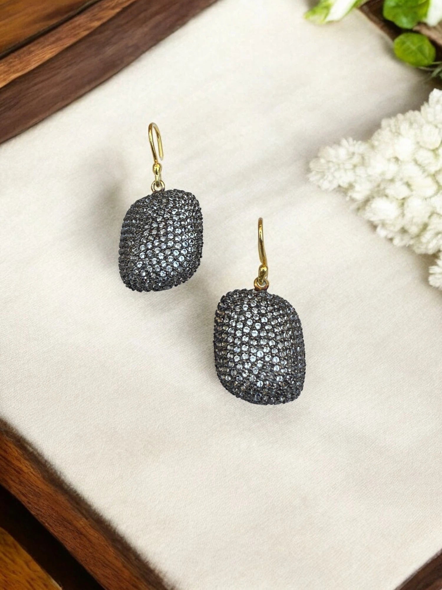 925 Sterling Silver Dome Drop Earrings with White Topaz