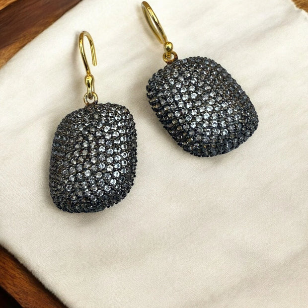 925 Sterling Silver Dome Drop Earrings with White Topaz