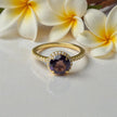 Amethyst & Moissanite Halo Ring – Gold Vermeil Engagement Ring – Vintage Style Statement Ring