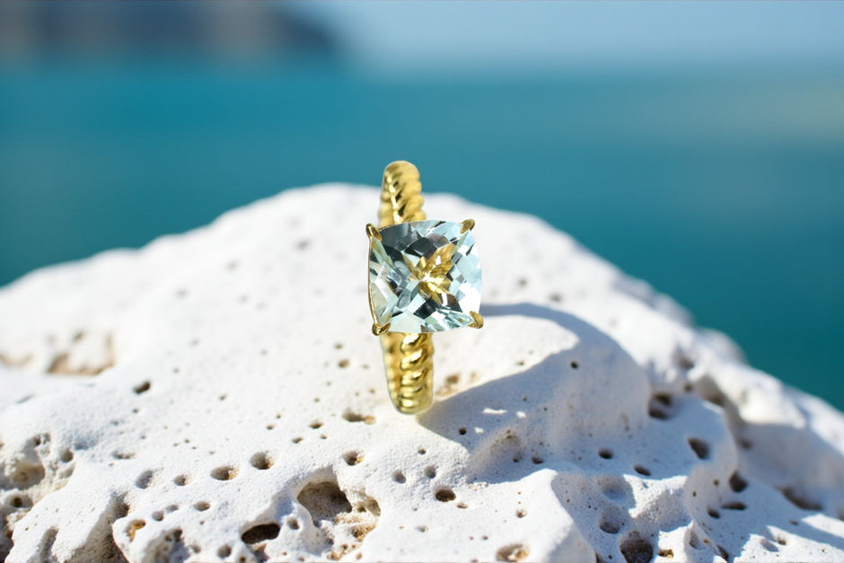Natural Green Amethyst Twisted Band Eternity 14k Gold Vermeil Ring