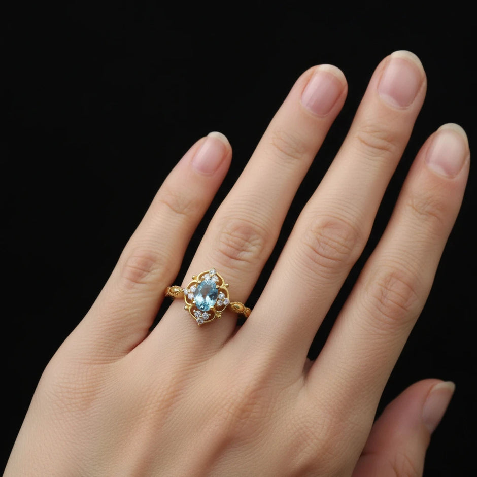 Oval Cut Natural Blue Topaz Bridal Ring RG-SL-GM-BT-002