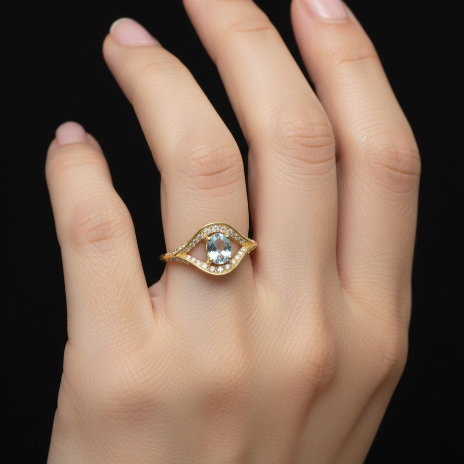 Aqua marine Evil eye Ring RG-GM-AQ-SL-028