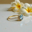 Blue Topaz & Moissanite Halo Ring – Gold Vermeil Engagement Ring – Vintage Style Statement Ring