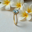Blue Topaz & Moissanite Halo Ring – Gold Vermeil Engagement Ring – Vintage Style Statement Ring
