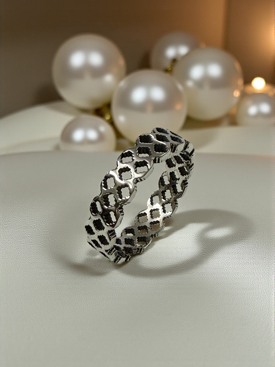 Lattice Pattern 925 Sterling Silver Ring Band RG-OX-SL-008