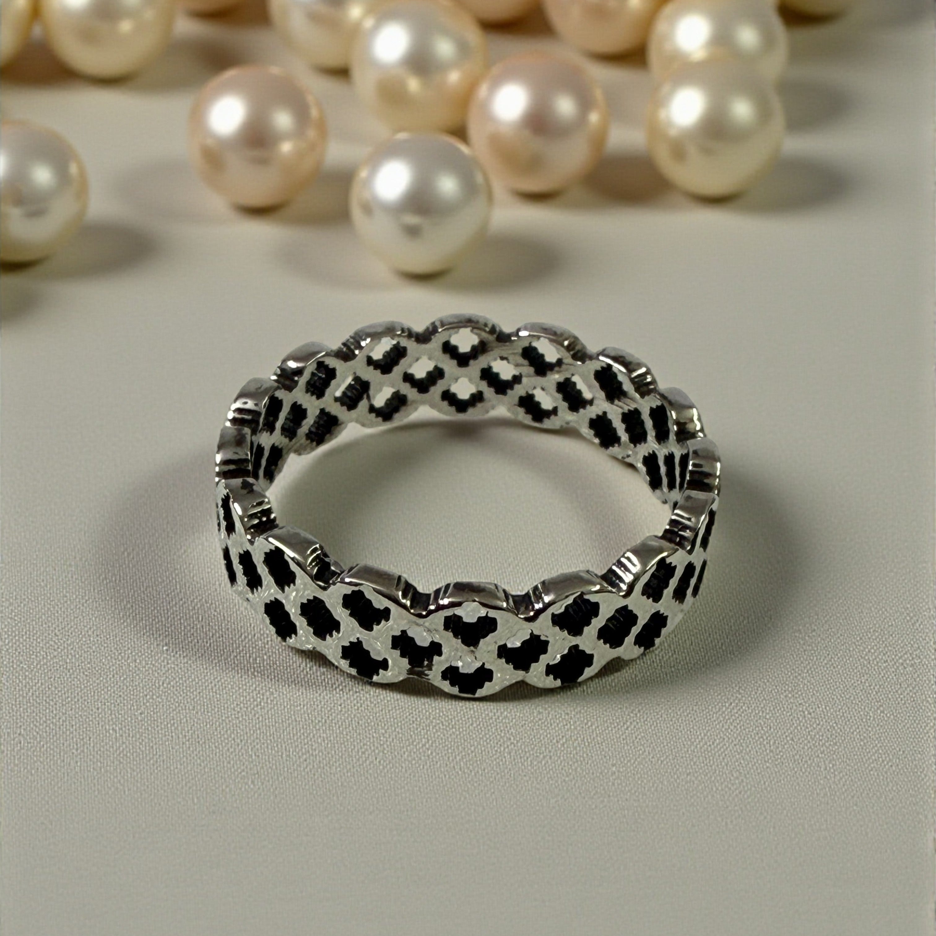 Lattice Pattern 925 Sterling Silver Ring Band RG-OX-SL-008