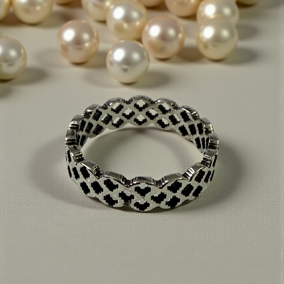 Lattice Pattern 925 Sterling Silver Ring Band RG-OX-SL-008