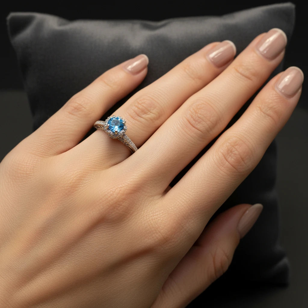 Natural Blue Topaz Art Deco  Ring RG-GM-BT-SL-032