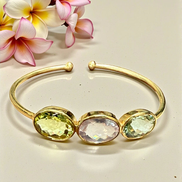 Natural Gemstone Trinity Cuff Bangle