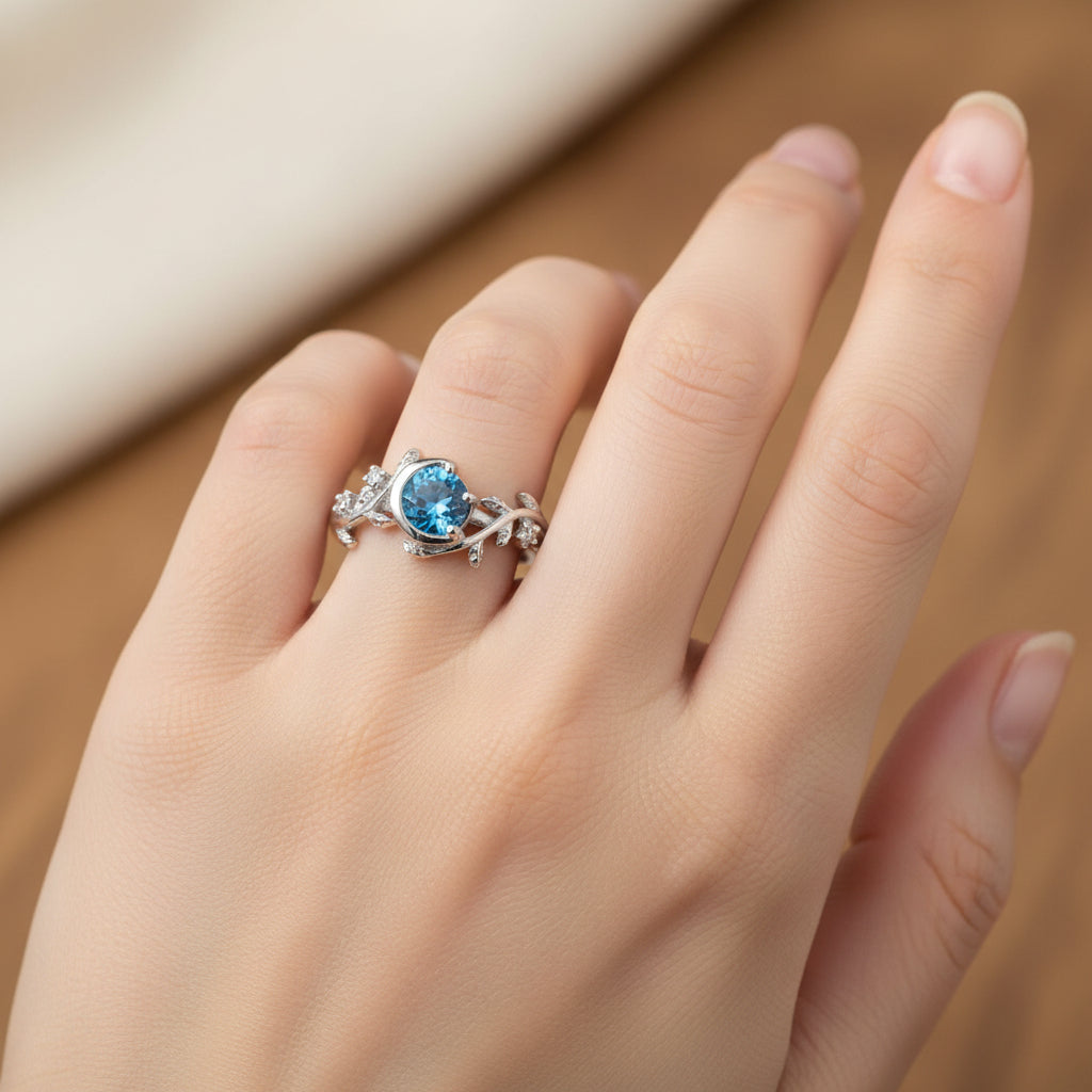 Round Cut Natural Blue Topaz Art Deco Ring RG-GM-BT-SL-015