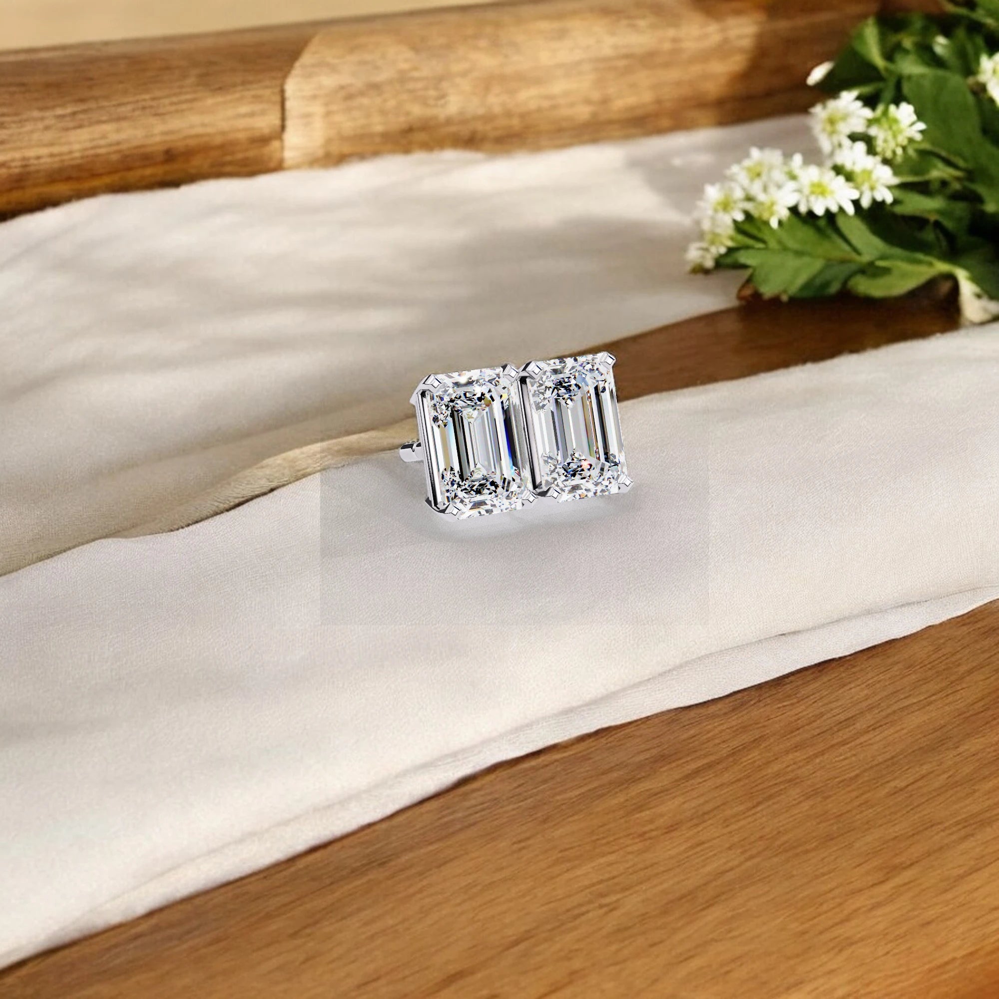Emerald Cut 925 Sterling Silver Moissanite diamond  Earrings