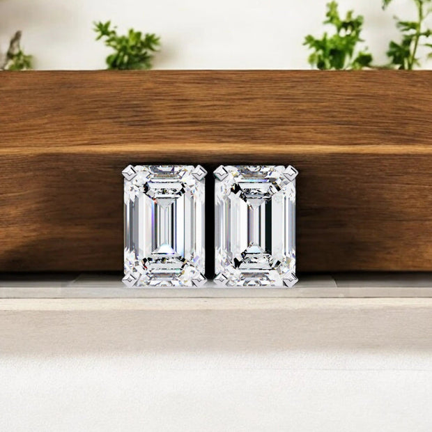 Emerald Cut 925 Sterling Silver Moissanite diamond  Earrings