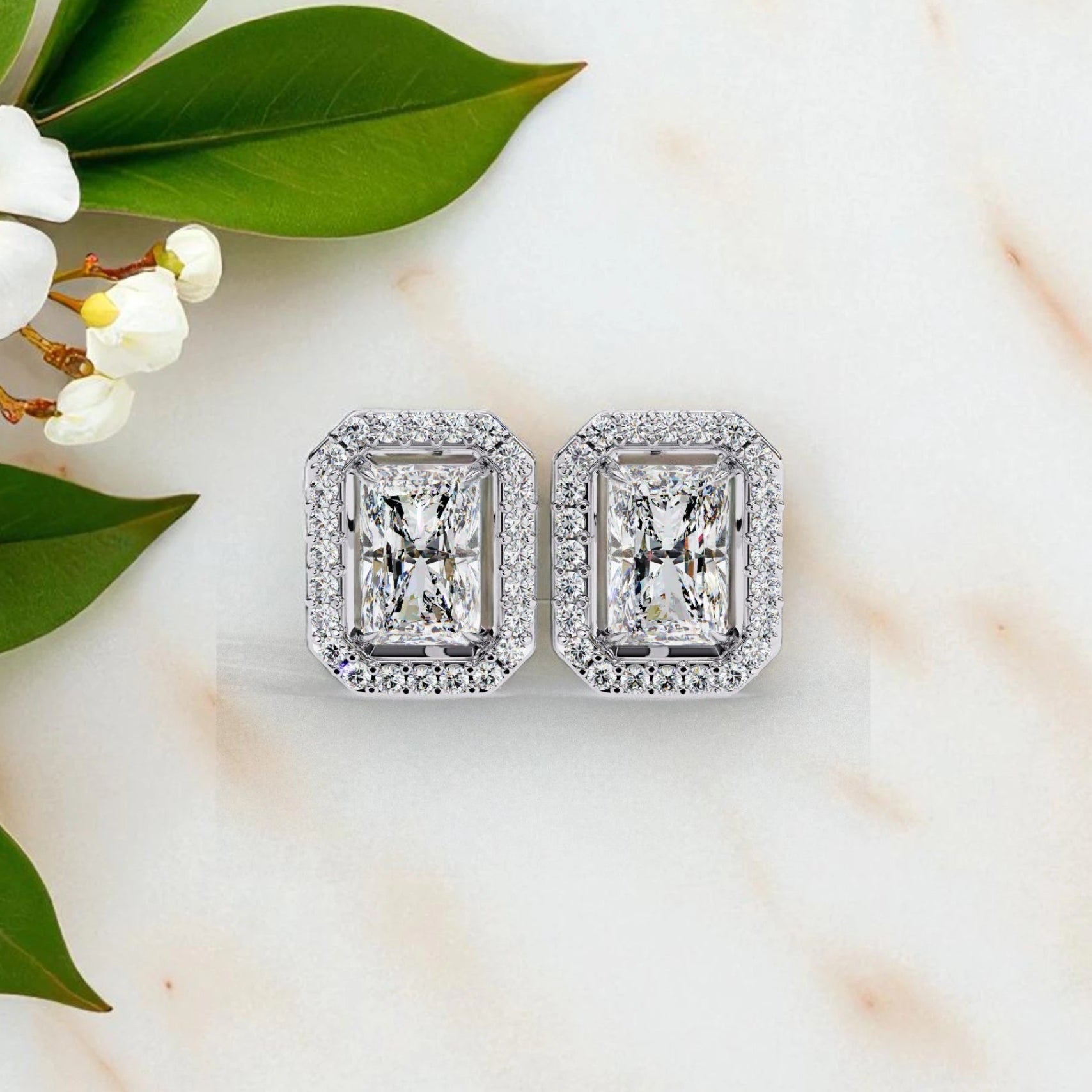 Emerald Cut Moissanite  925 Sterling Silver Studs Earrings