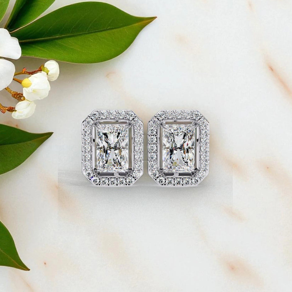 Emerald Cut Moissanite  925 Sterling Silver Studs Earrings
