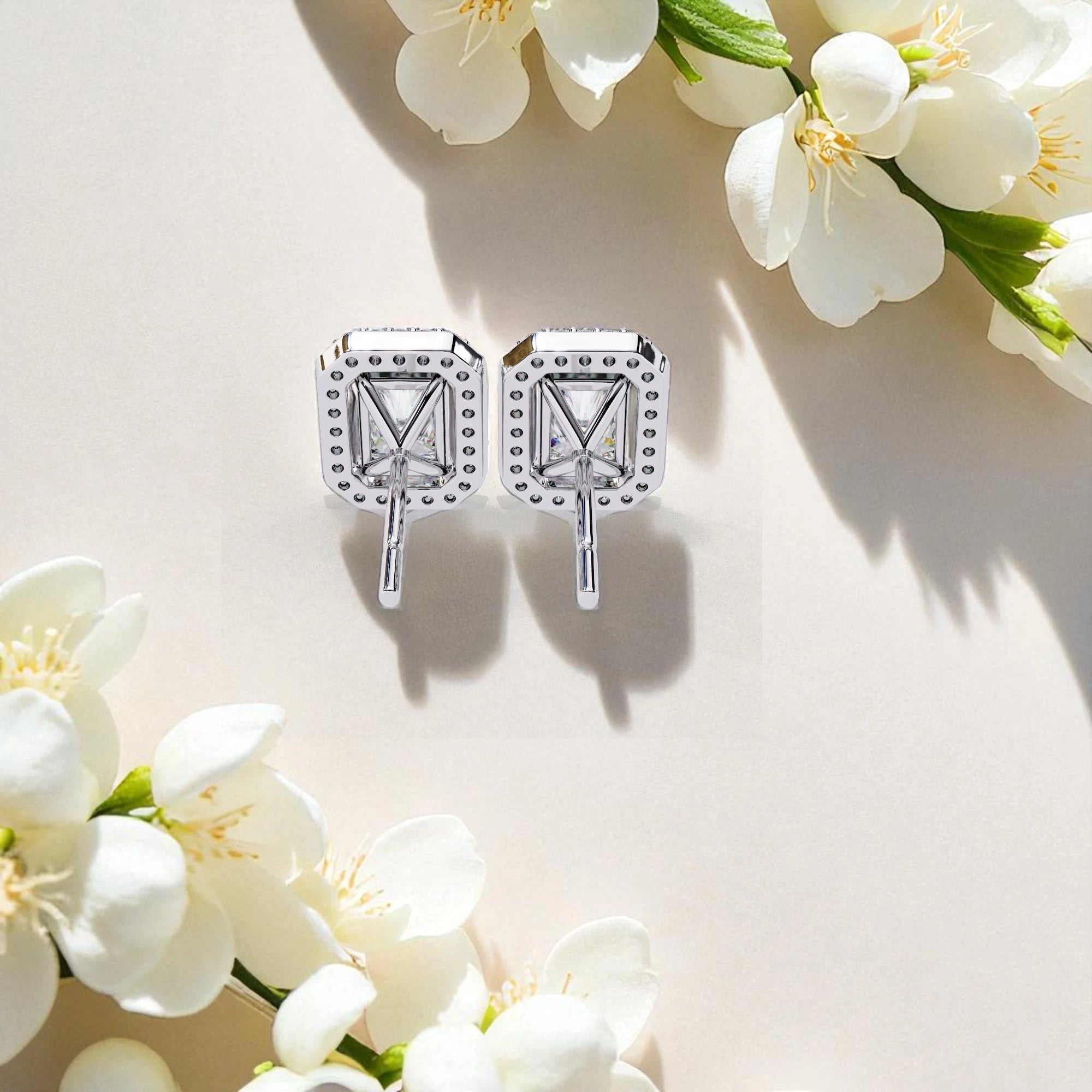 Emerald Cut Moissanite  925 Sterling Silver Studs Earrings