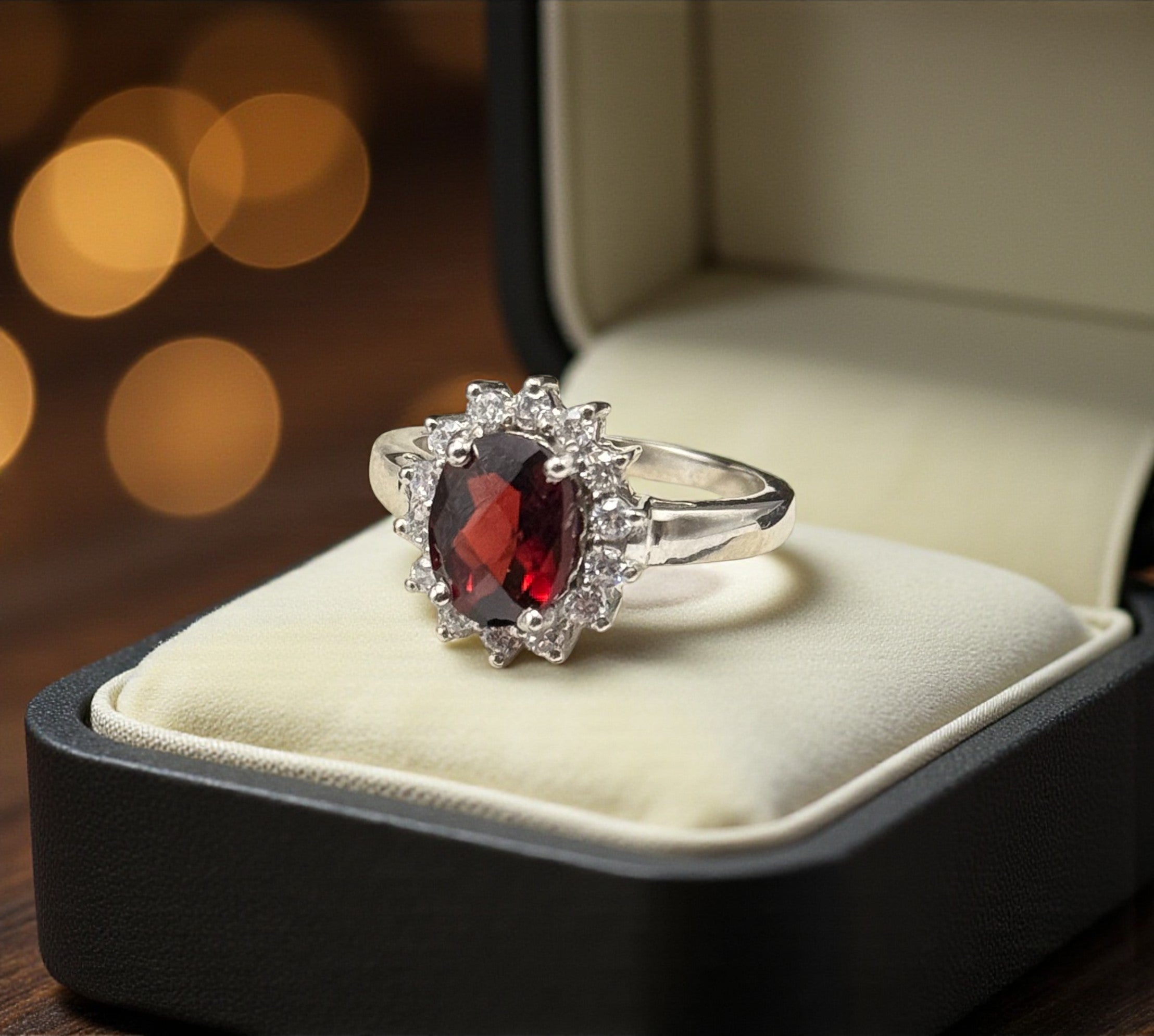 Natural Garnet Halo Ring RG-GM-GR-SL-019