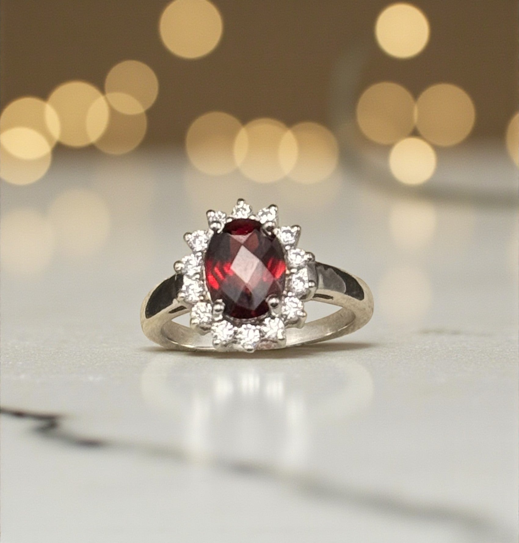 Natural Garnet Halo Ring RG-GM-GR-SL-019