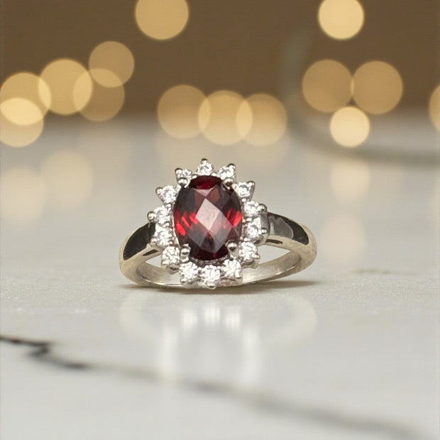 Natural Garnet Halo Ring RG-GM-GR-SL-019