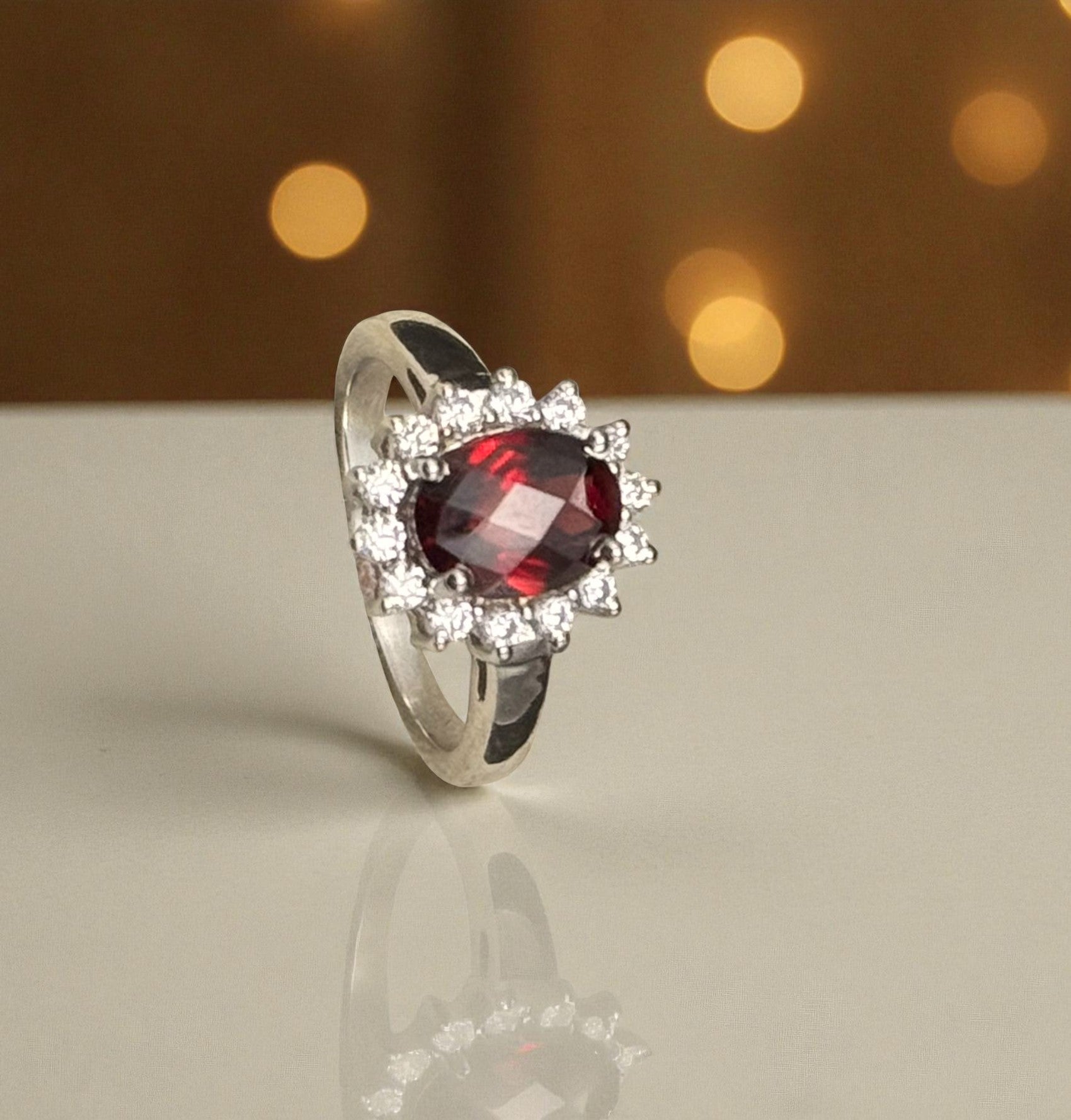 Natural Garnet Halo Ring RG-GM-GR-SL-019