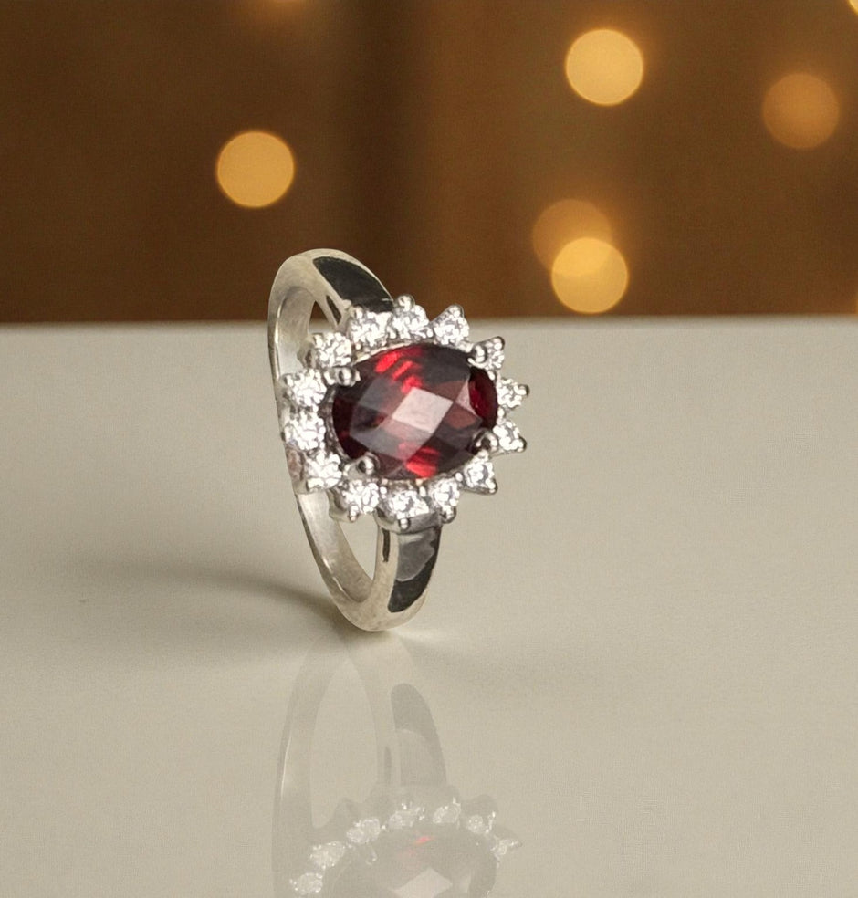 Natural Garnet Halo Ring RG-GM-GR-SL-019