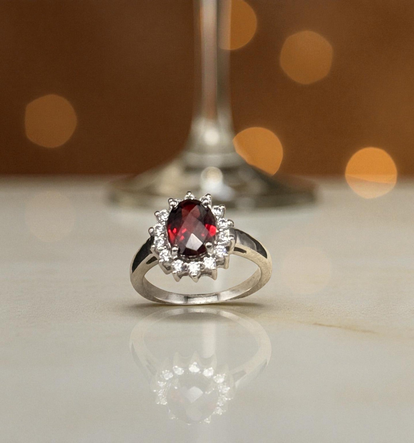 Natural Garnet Halo Ring RG-GM-GR-SL-019