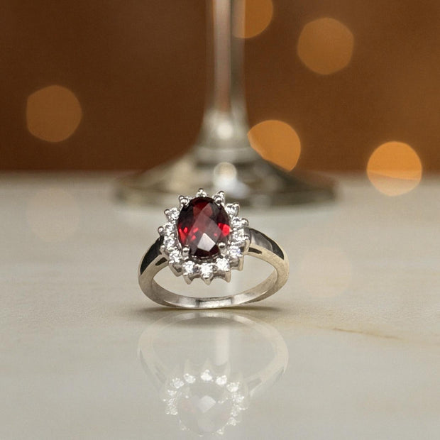 Natural Garnet Halo Ring RG-GM-GR-SL-019
