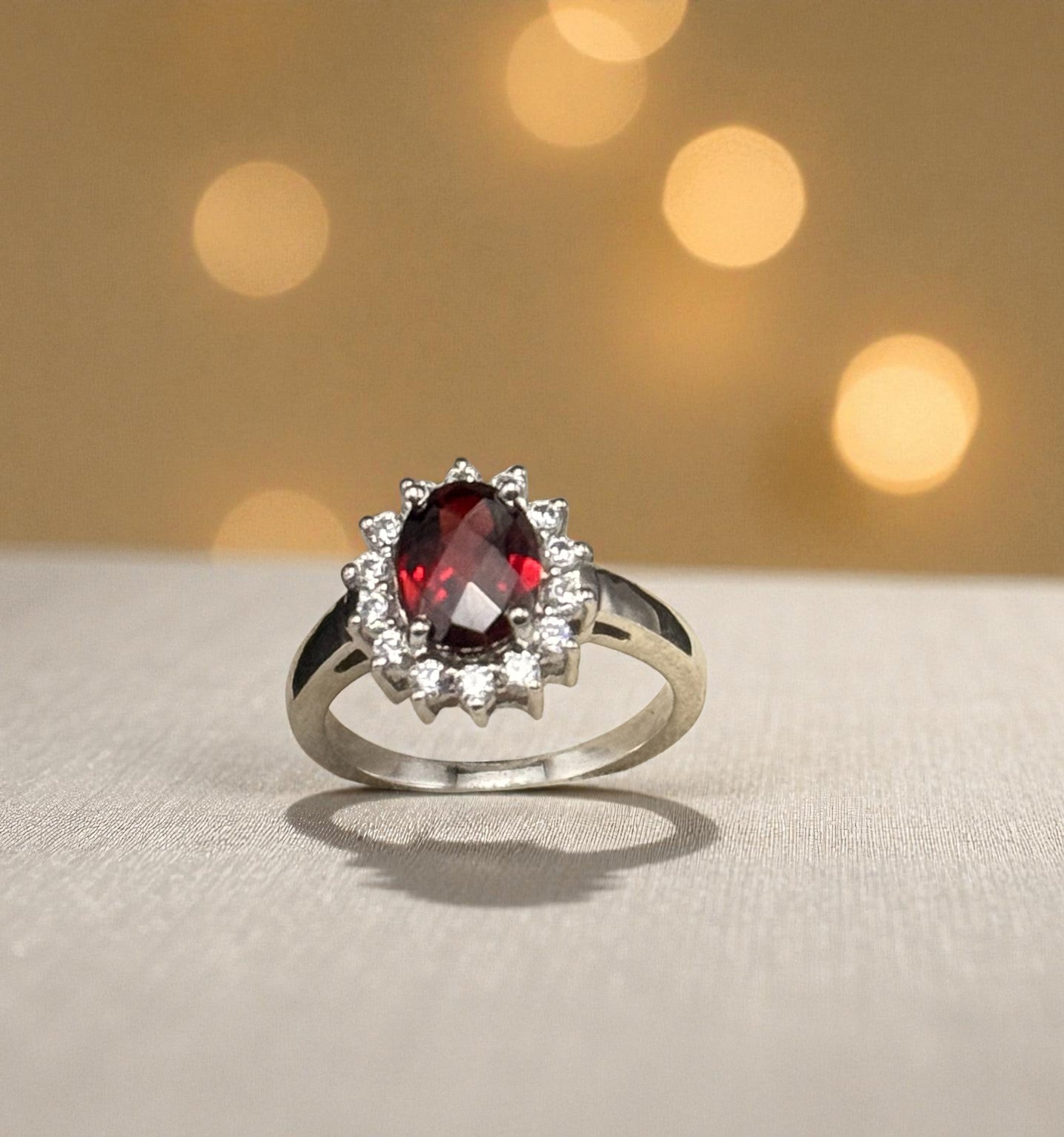 Natural Garnet Halo Ring RG-GM-GR-SL-019