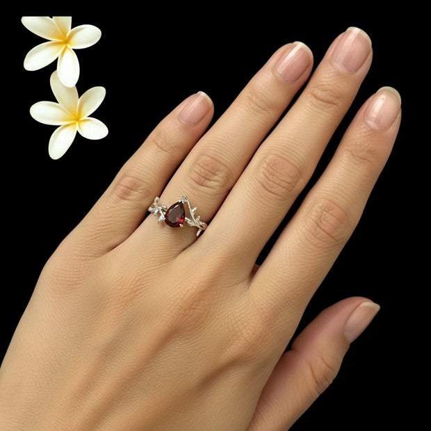 925 Garnet sterling silver ring nature inspired RG-GM-GA-SL-001