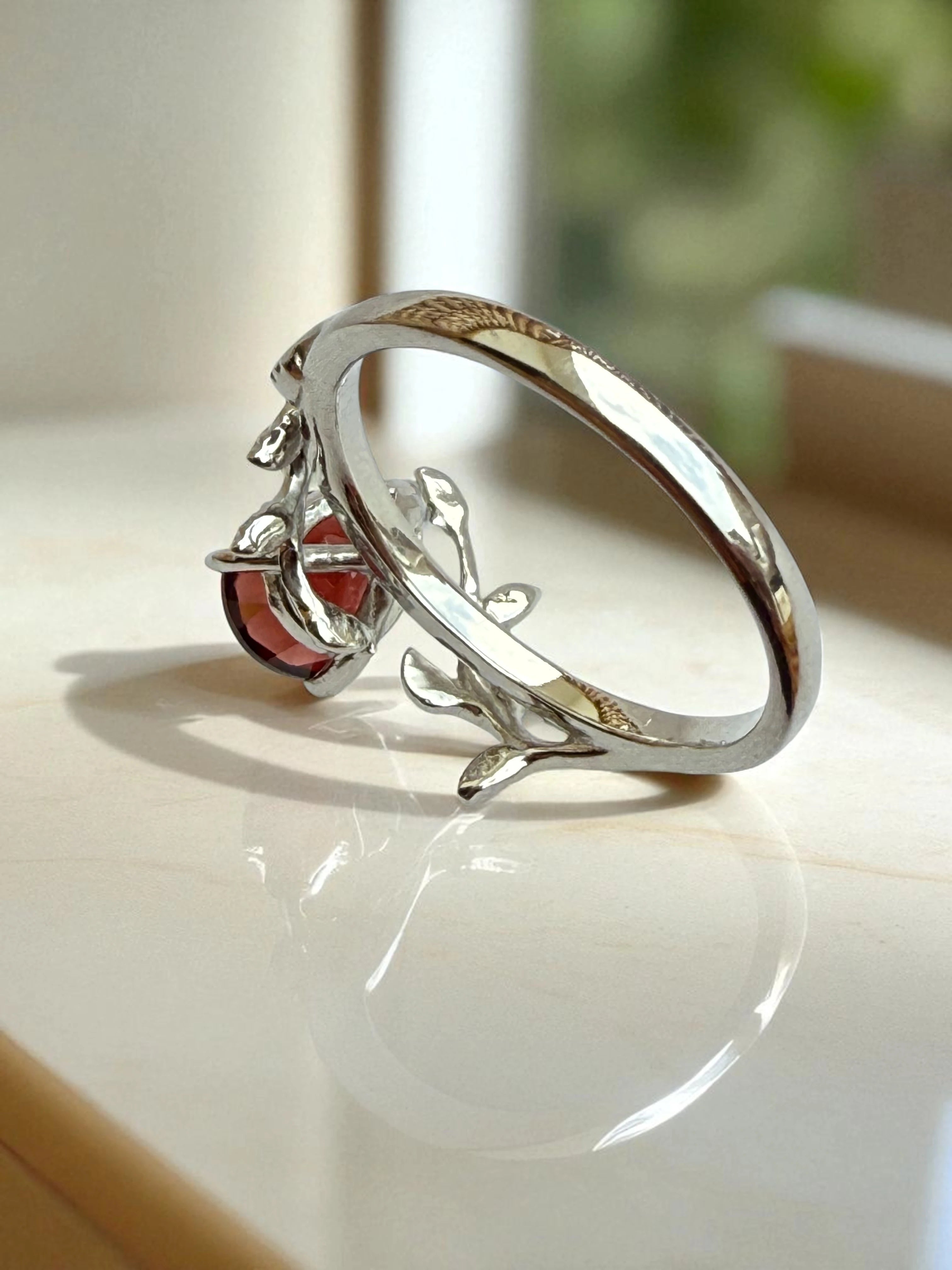 925 Garnet sterling silver ring nature inspired RG-GM-GA-SL-001