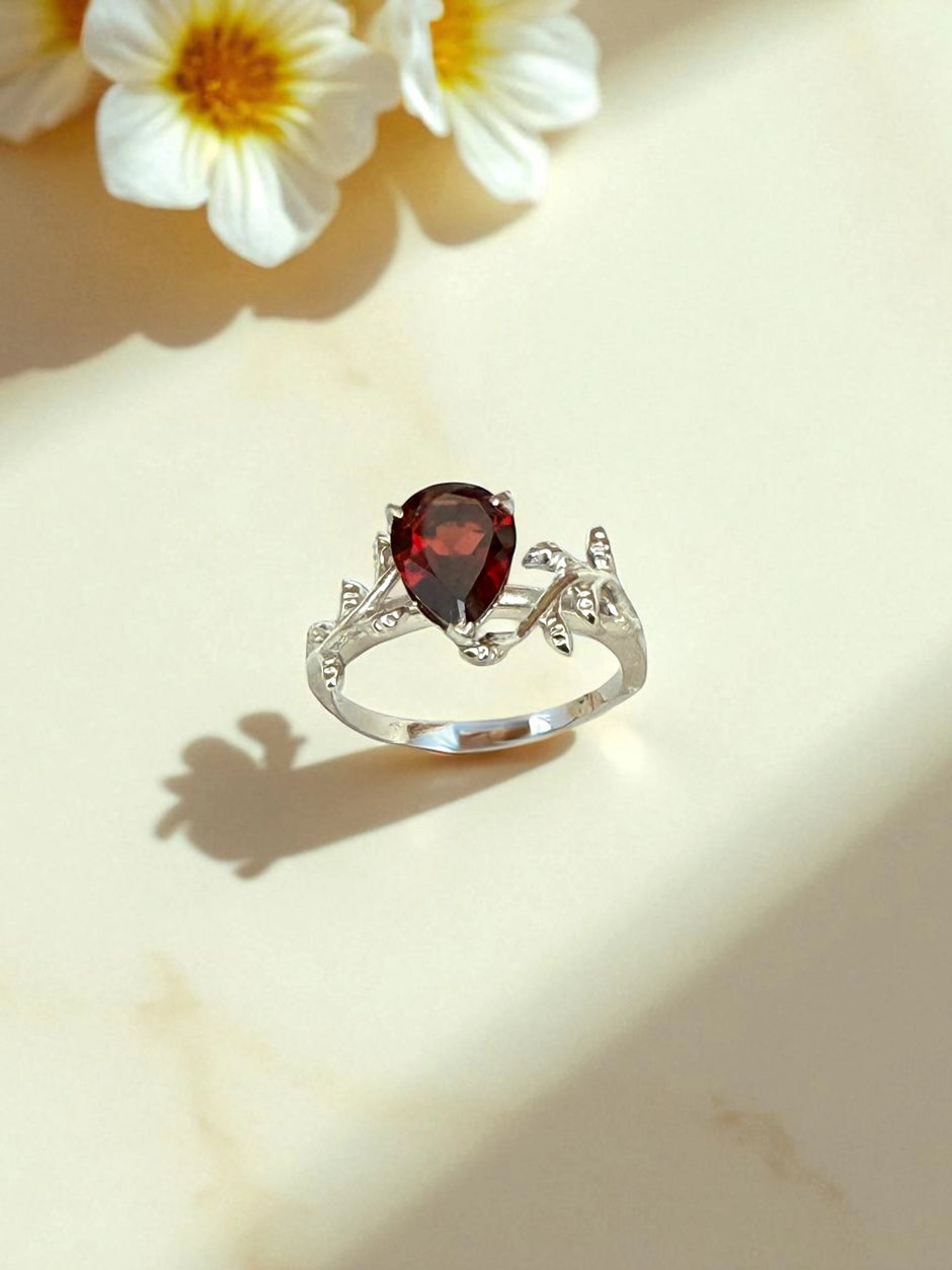 925 Garnet sterling silver ring nature inspired RG-GM-GA-SL-001