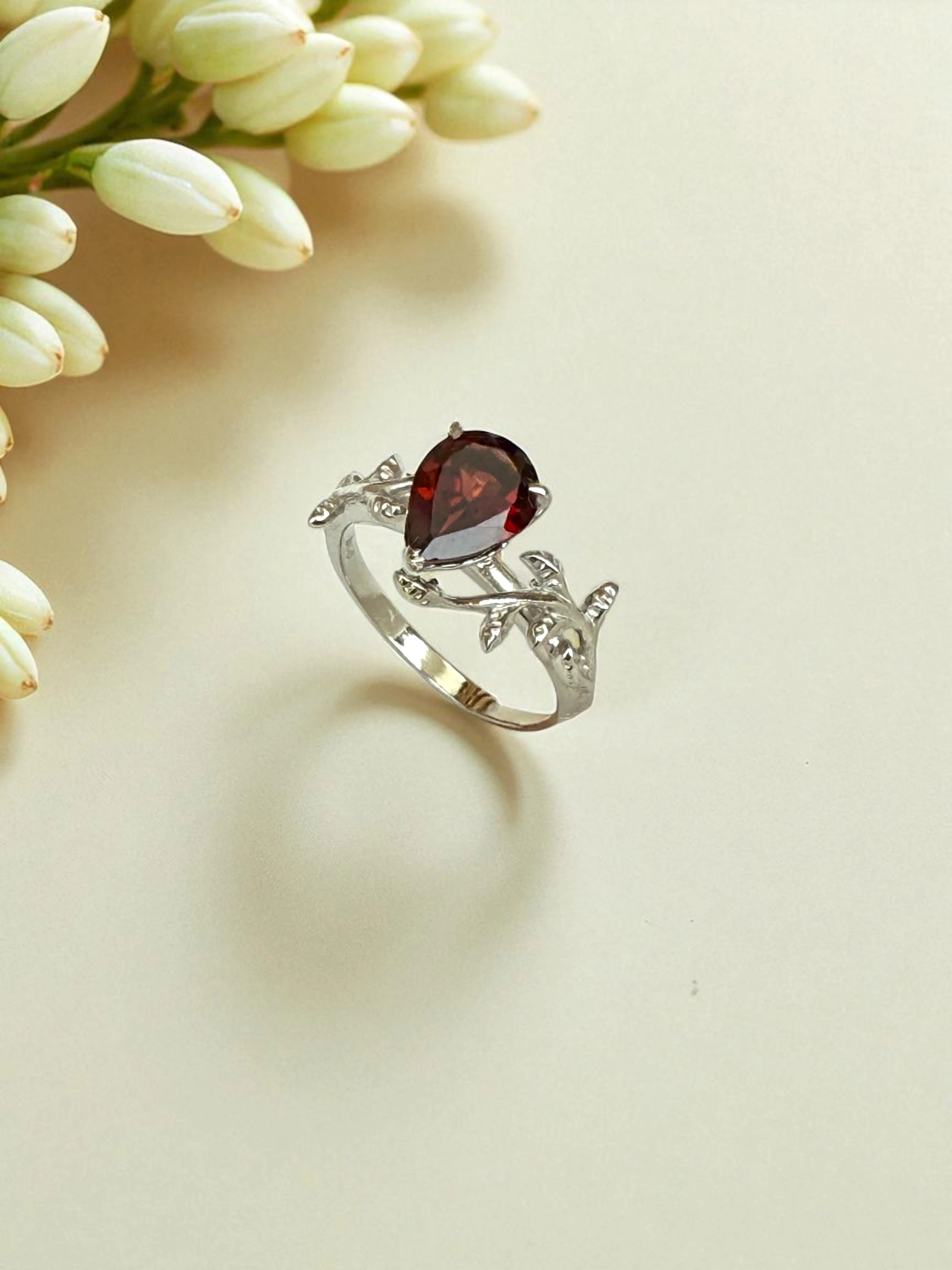 925 Garnet sterling silver ring nature inspired RG-GM-GA-SL-001