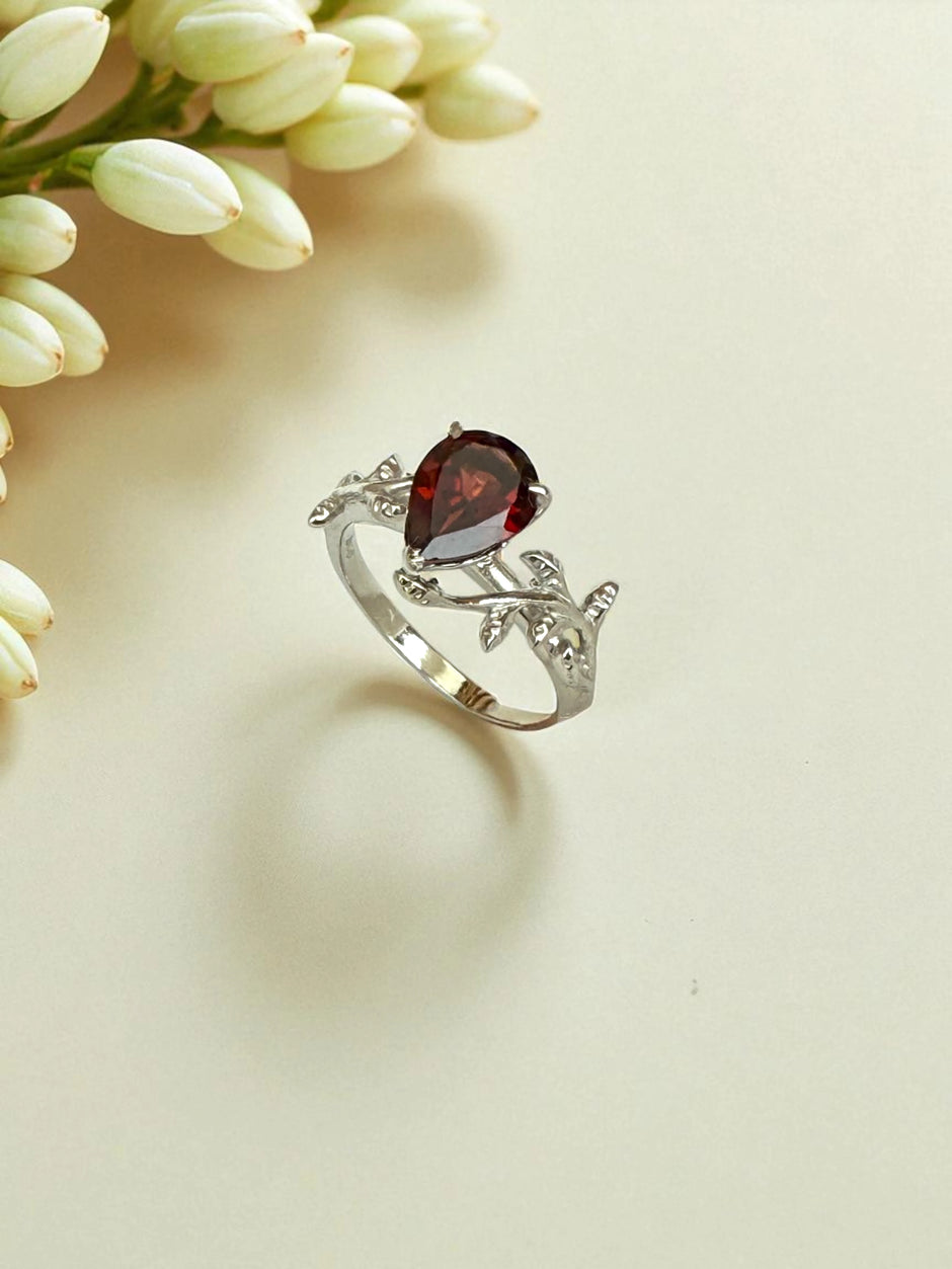 925 Garnet sterling silver ring nature inspired RG-GM-GA-SL-001