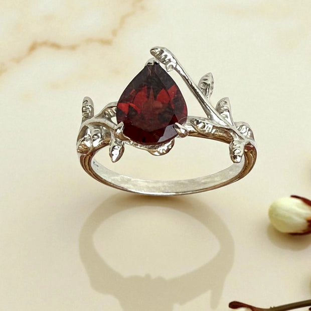 925 Garnet sterling silver ring nature inspired RG-GM-GA-SL-001