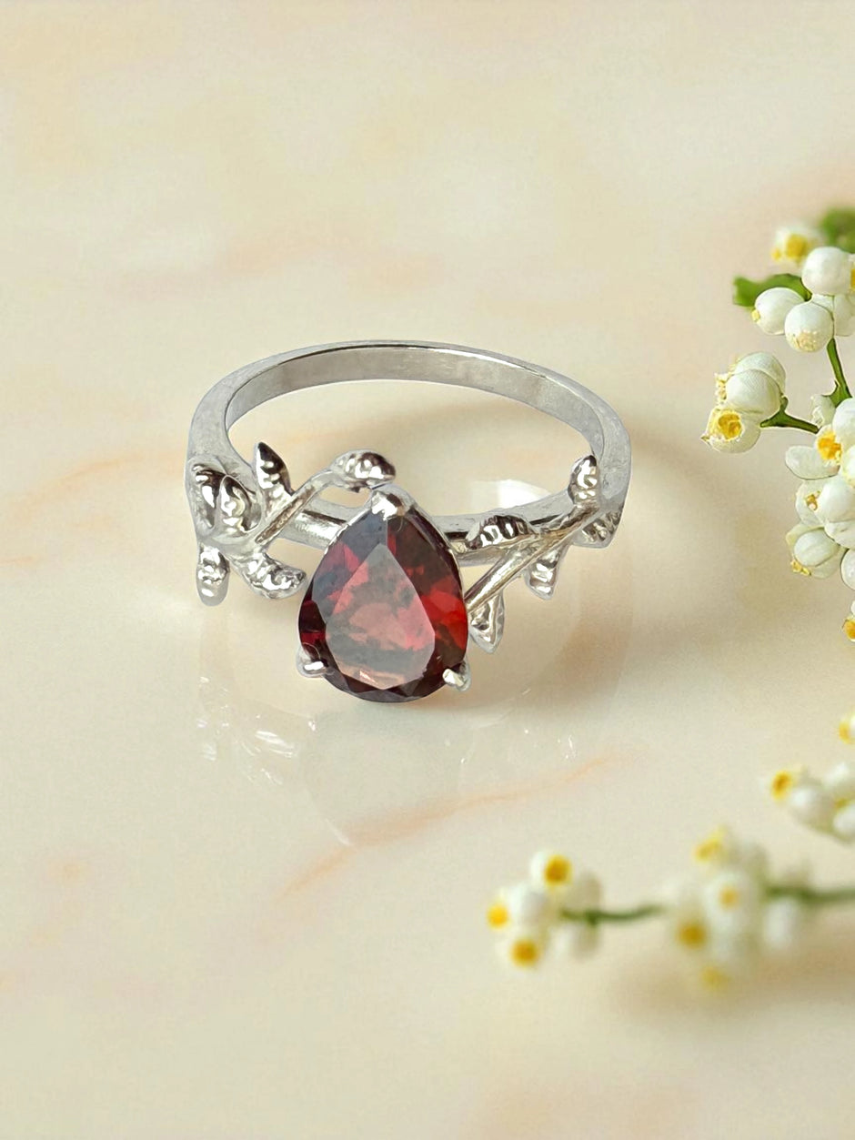 925 Garnet sterling silver ring nature inspired RG-GM-GA-SL-001