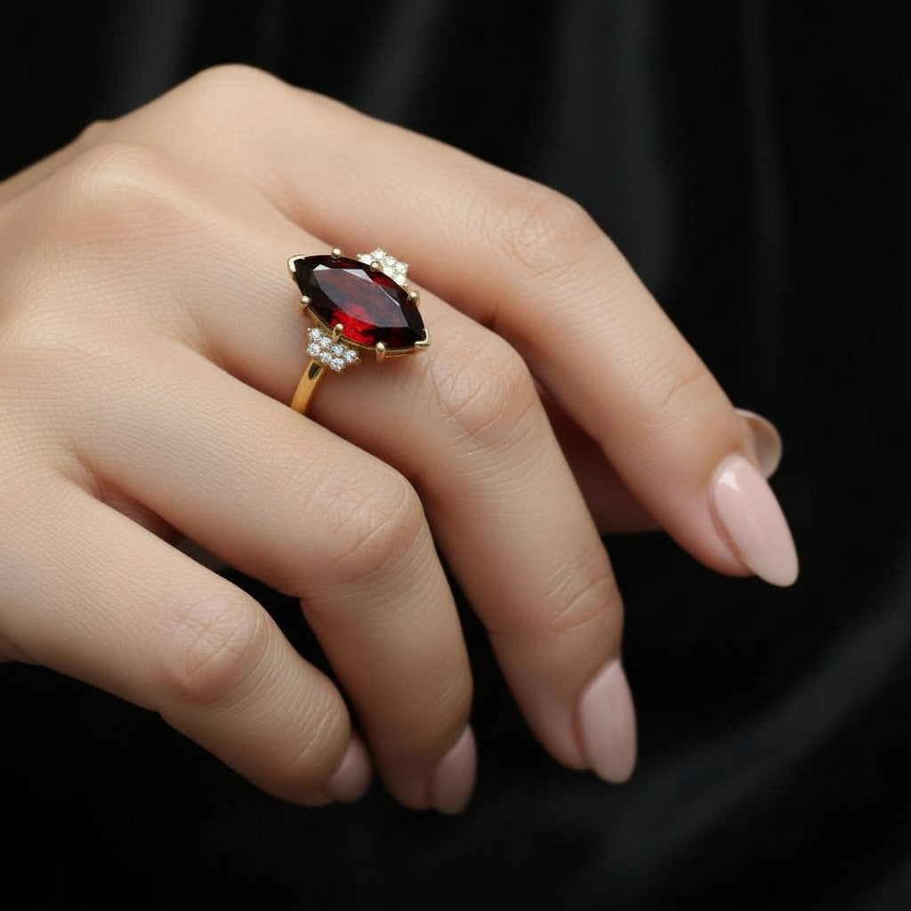 Natural Garnet marquise cut  Ring RG-GM-GR-SL-022