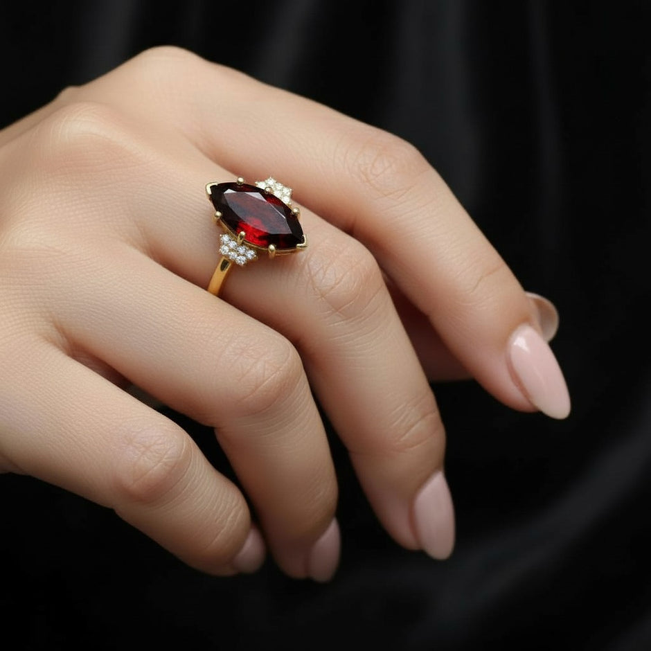 Natural Garnet marquise cut  Ring RG-GM-GR-SL-022